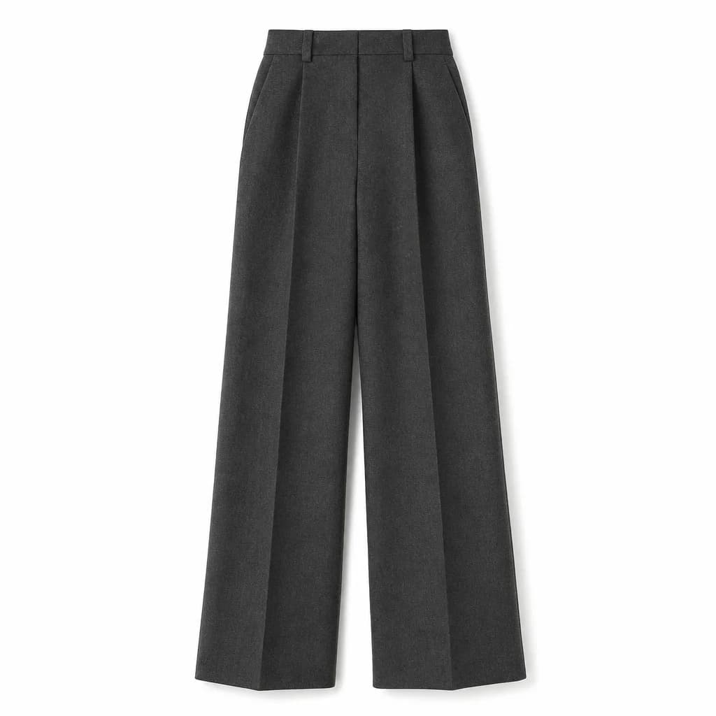 Wide-Leg Wool Trousers – Charcoal